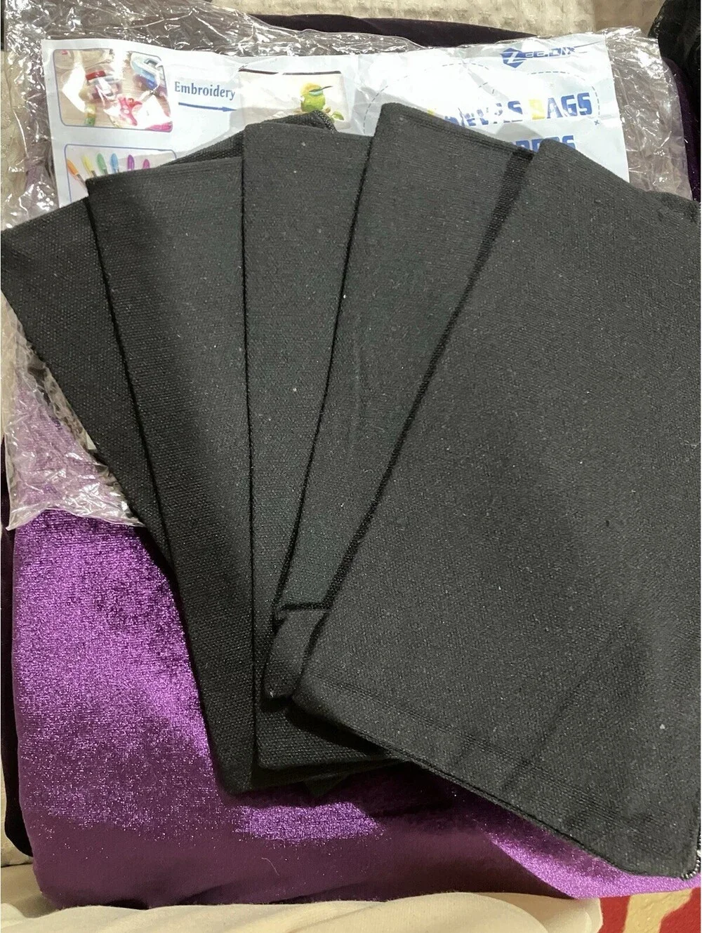 5 Pack Black Cotton Canvas DIY Craft Zipper Bags Pouches Pencil Case for Makeup